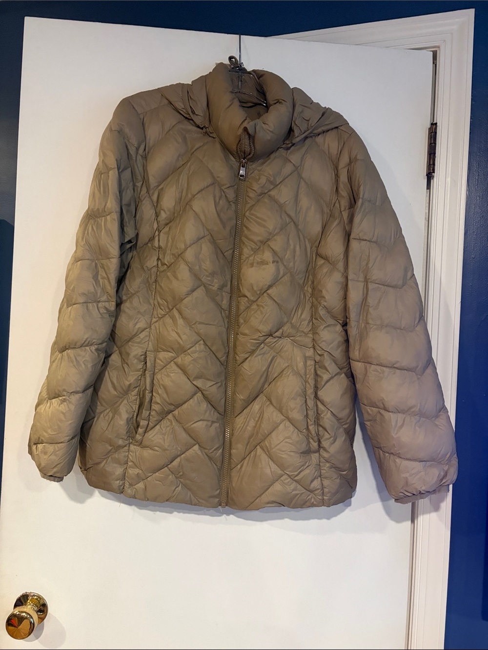 London Fog Quilted Puffer Jacket in Taupe